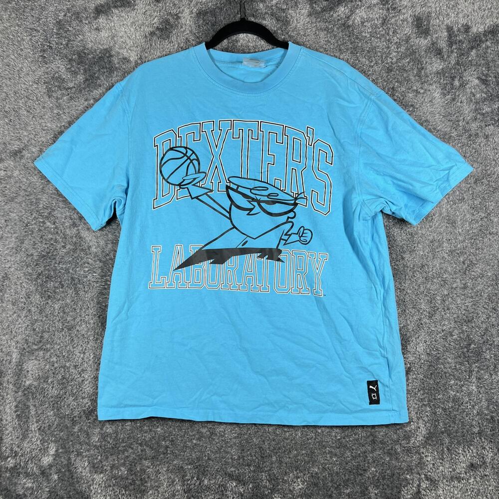 Dexter's Laboratory Shirt Mens L Blue Graphic Crew Neck Tagless Cotton Logo PUMA